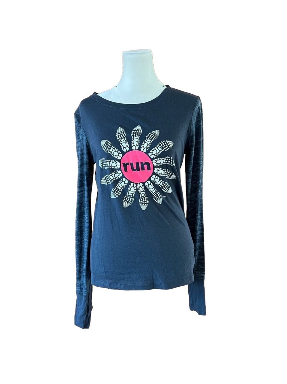 Next Level Apparel Floral White Gray Long Sleeve Tee Shirt
